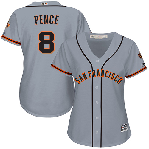 Giants #8 Hunter Pence Grey Road Women's Stitched MLB Jersey